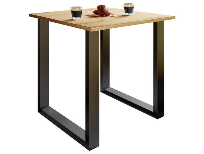 Mid.you Esstisch, Schwarz, Honigeiche, Metall, quadratisch, U-Form, 80x76x80 cm, Esszimmer, Tische, Esstische, Esstische quadratisch