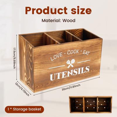 Multisell Products Hub Kitchen Table Decor, Wooden Cutlery Holder With Compartments, Household Spoon Organizer brown