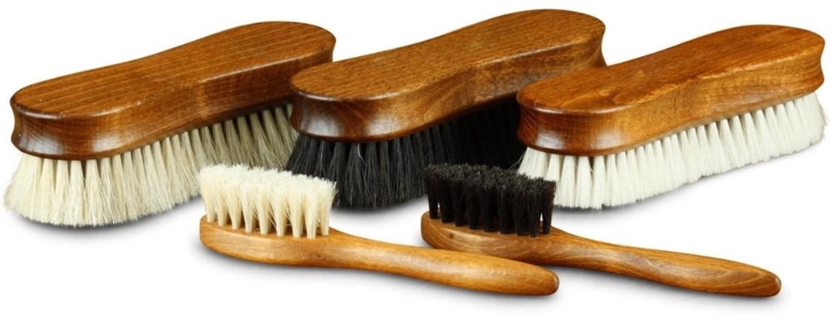Famanu Schoenborstelset met paarden- en geitenhaar voor het onderhoud van gladleren schoenen
