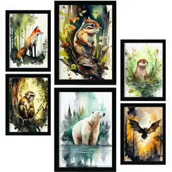POSTER Set Mit 6 Lebensräume Illustrationen Von Tieren In Naturlandschaften A3 & A4 Rahmenlos