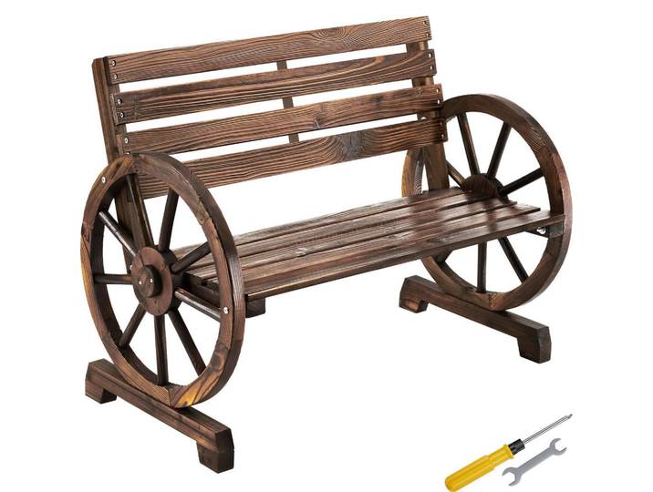 tectake Gartenbank Howdy, Belastbarkeit 320 kg, braun, Braun, Holz, Patchwork, 106x78x55 cm, Gartenmöbel, Gartenbänke