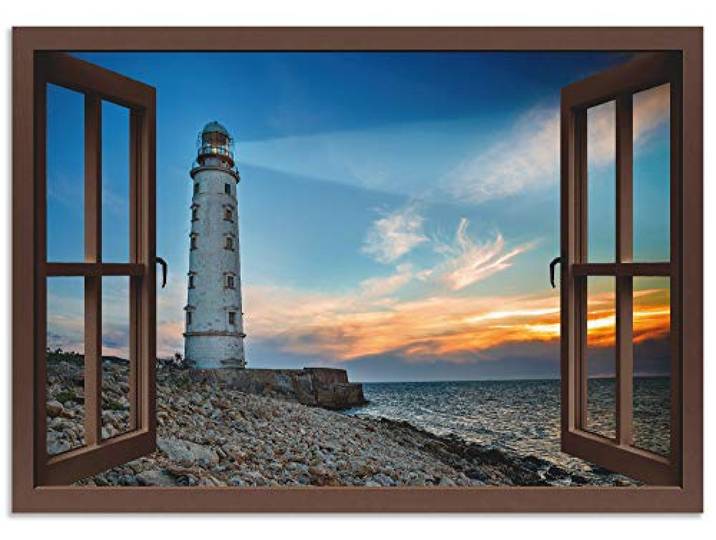 ARTland Wanddeko Wandbild Alu Verbundplatte für Innen & Outdoor Bild Strand Meer Leuchtturm Küste Sonnenuntergang Meerblick Maritim S8QZ