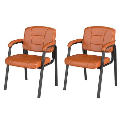 COSTWAY Konferenzstühle 2er Set, gepolsterte Armlehnen, Metallrahmen, für Büro, Wartezimmer & Empfang (Braun)