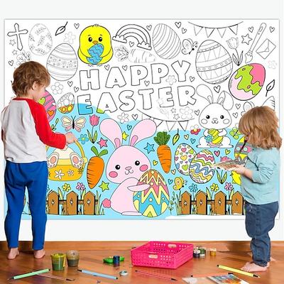 Oster-Tischdecke zum Ausmalen, Tischläufer zum Ausmalen mit 12 Pinseln, Osterhasen-Aktivitäten, Osterhasen-Poster, Osterhasen-Banner für Ostern, Partygeschenke, Schulklasse, Familie