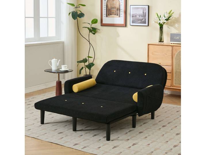 Floragrace Sofa Modulable Noir\, Dossier Réglable\, Velours Côtelé\, 2 Coussins Ronds\, Convertible Sofa\, Chaise Longue\, Lit