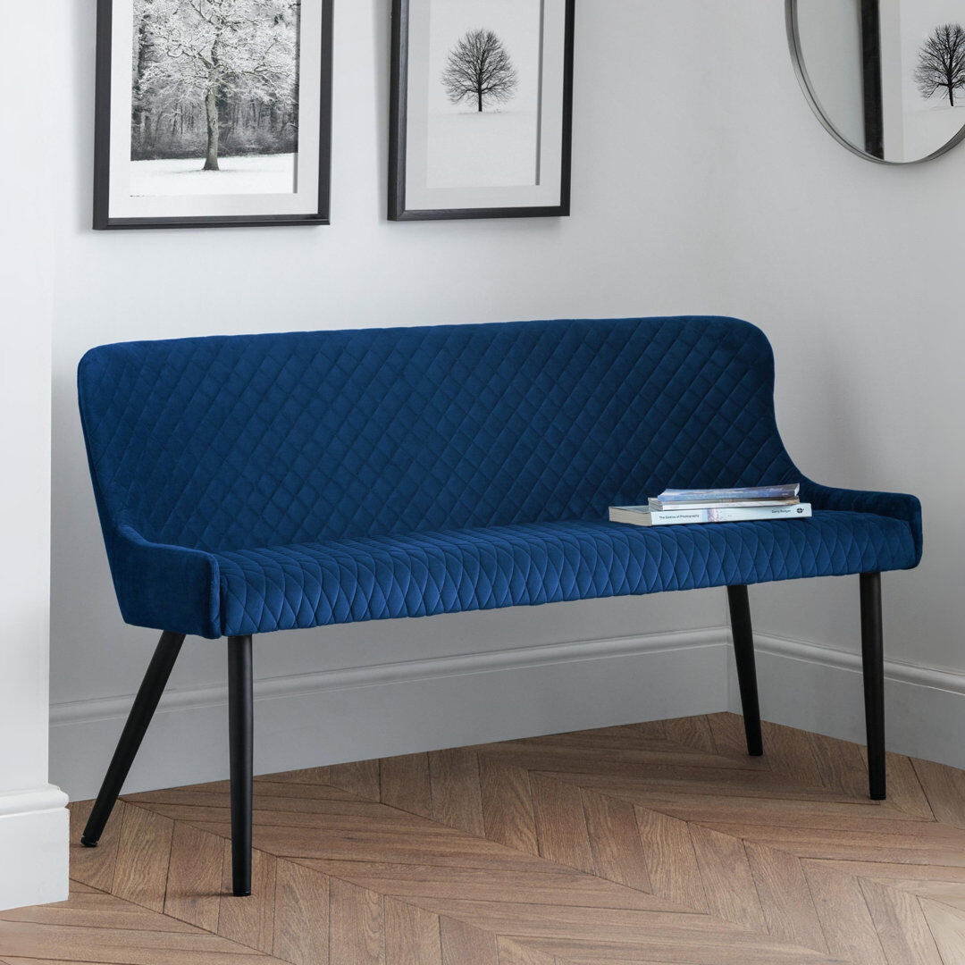 Ivy Bronx Wynnfield Velvet Upholstered Bench Blue 81cm H X 143cm W X 62cm D