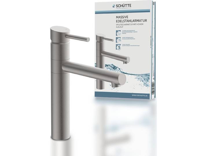 SCHÜTTE Küchenarmatur Edelstahl massiv, 360° schwenkbarer Wasserhahn Küche, Mischbatterie Küche