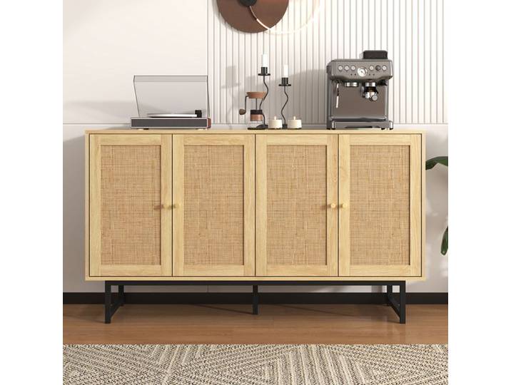 Buffet avec véritable rotin tressé 4 portes - SWEIKO - (140x39.5x80 cm )