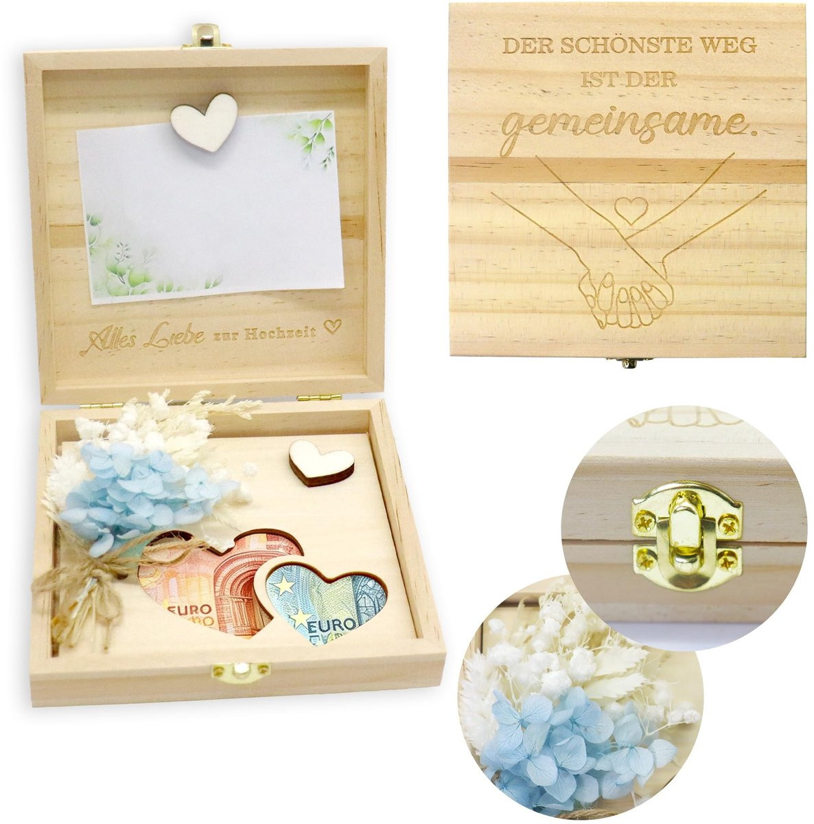 Solidchoice Houten Geldcadeau voor Bruiloft met Kunstbloemen