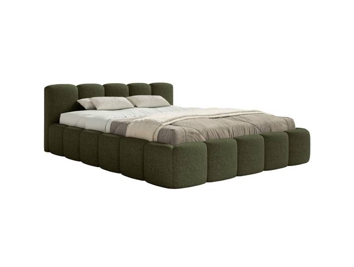Lit rembourré coffre 180x200 tissu chenille vert olive