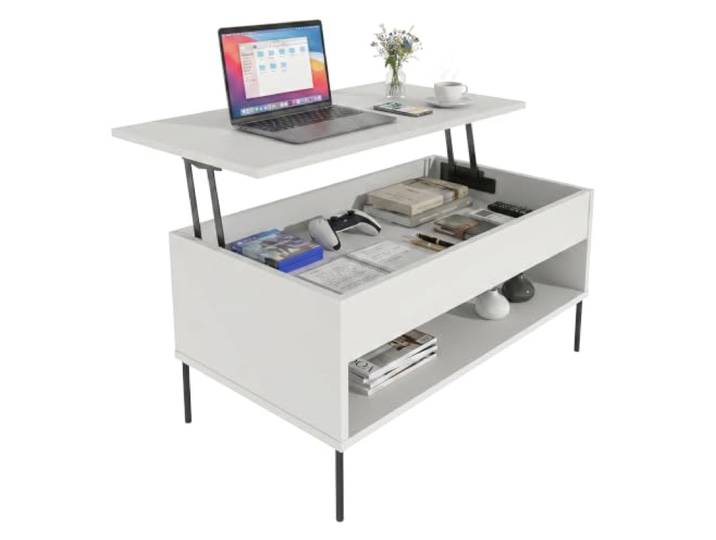 möbelkap Couchtisch 92 cm mit anhebbarer Tischplatte und Stauraum Funktionaler Wohnzimmertisch mit Liftmechanismus Weiß