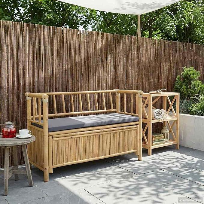 Bambus Sitzbank mit Aufbewahrung 110x47x80 cm, Gartenbank aus Bambus Natur mit Stauraum unter der Sitzfläche, Moderne Gartenmöbel aus für Innen und Außen, einfache Montage