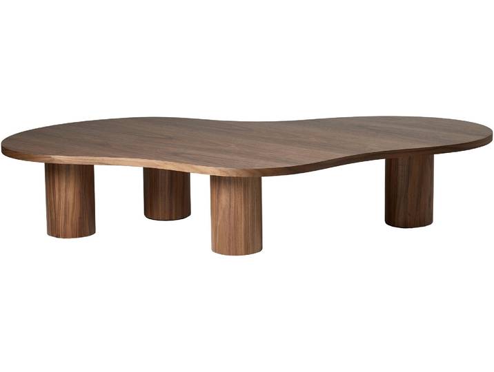 Couchtisch SALESFEVER Aven 160x85 cm zeitloses Design mit Echtholzfurnier , braun (walnuss), B:160cm H:30cm T:85cm, Holzwerkstoff mit Walnussholzfurnier, Tische, Couchtisch, Markante organische Form mit skulpturalem Charakter