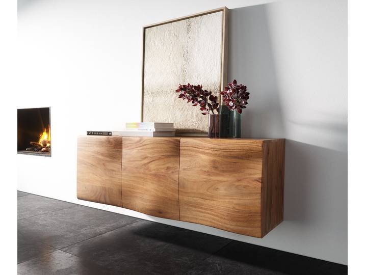 Buffet New Live Edge 145 cm acacia naturel 3 portes fixation murale