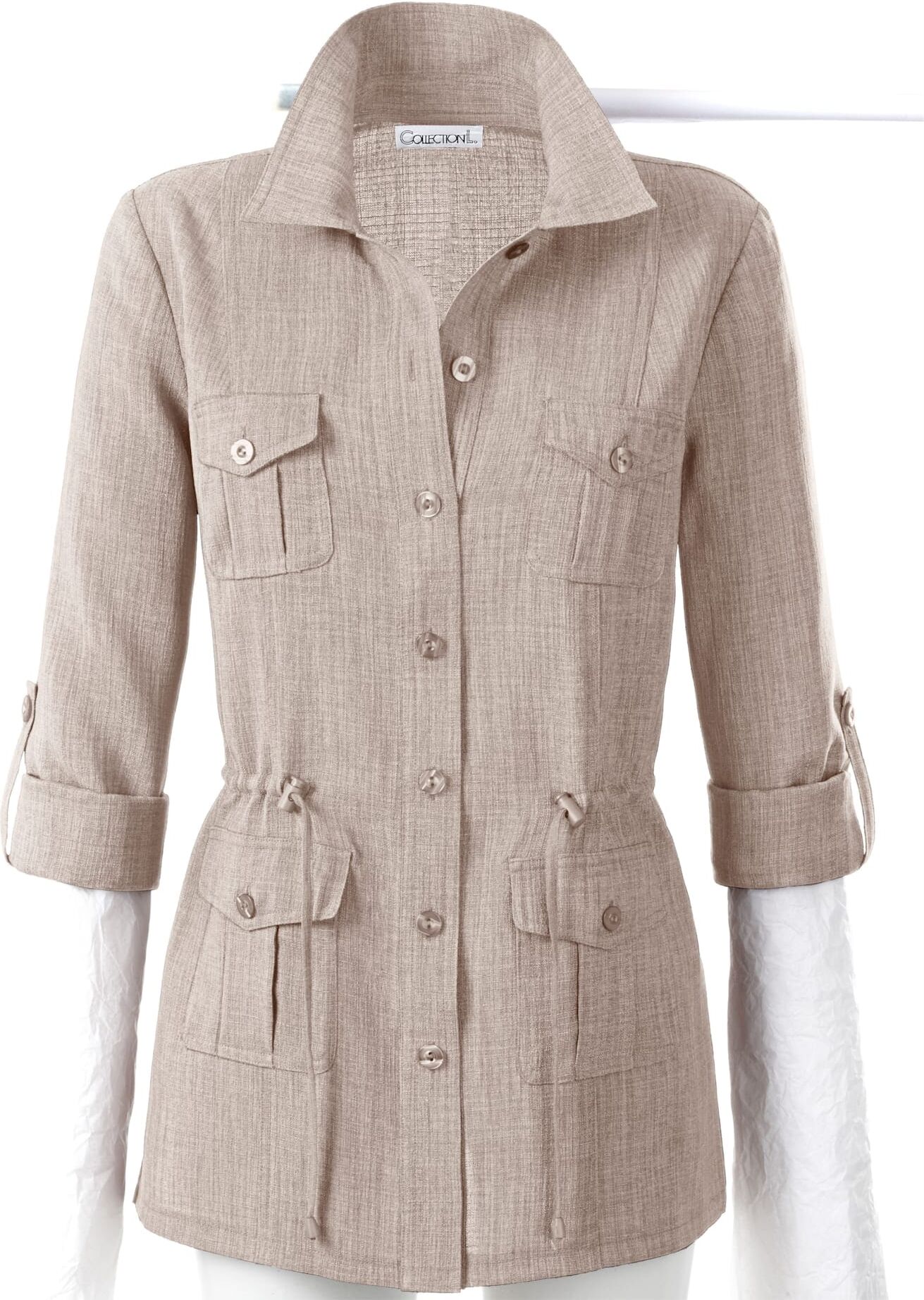 Blusenblazer "Blusenjacke", Damen, Gr. 36, grau (stein), 100% Polyester, Blazer Blusenblazer stein 36