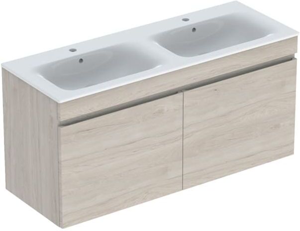 Geberit Renova Plan Doppelwaschtisch-Set 501918008 130x62,2x48cm, Korpus nussbaum hell beschichtet, Waschtisch weiß/KeraTect