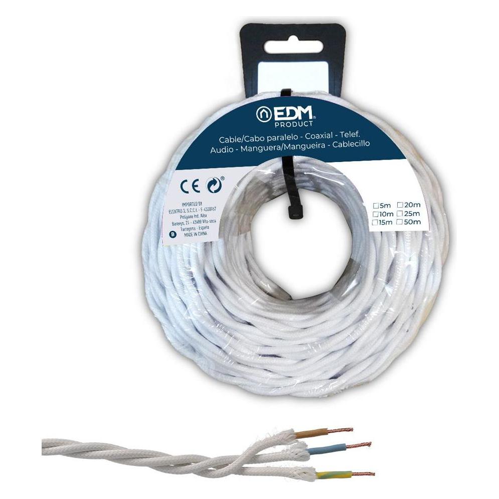 EDM Parallel braided textile cable reel h05v-k 3 g 1,00 mm² white, 25 m (25 m) (45309239)