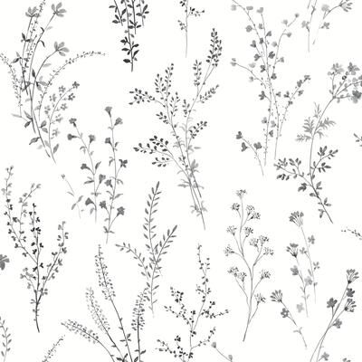 York Wallcoverings Black & White Wildflower Sprigs Peel and Stick Wallpaper