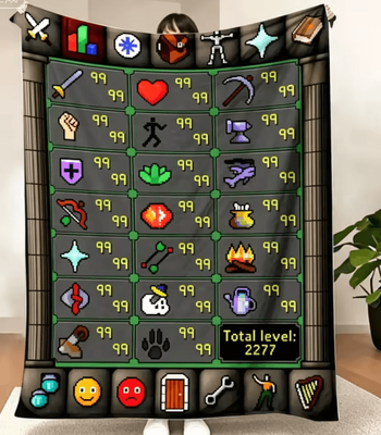 Inspire Curations OSRS Maxed 99 Skills Fleece Gaming Throw Blanket 2 130x150cm