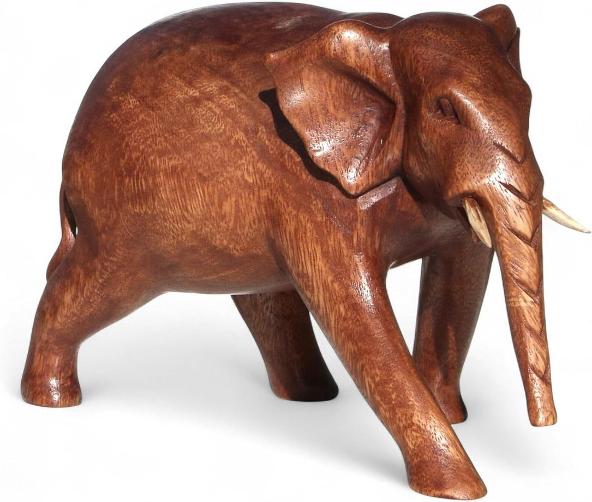 Handgemaakt houten olifant beeldje uit Bali - Houtkleur - 22 cm lang