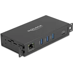 Delock 3 Port USB 5 Gbps Hub + RJ45 Gigabit LAN PoE++ Port m (USB-C, 5 Ports), Dockingstation + USB Hub, Schwarz