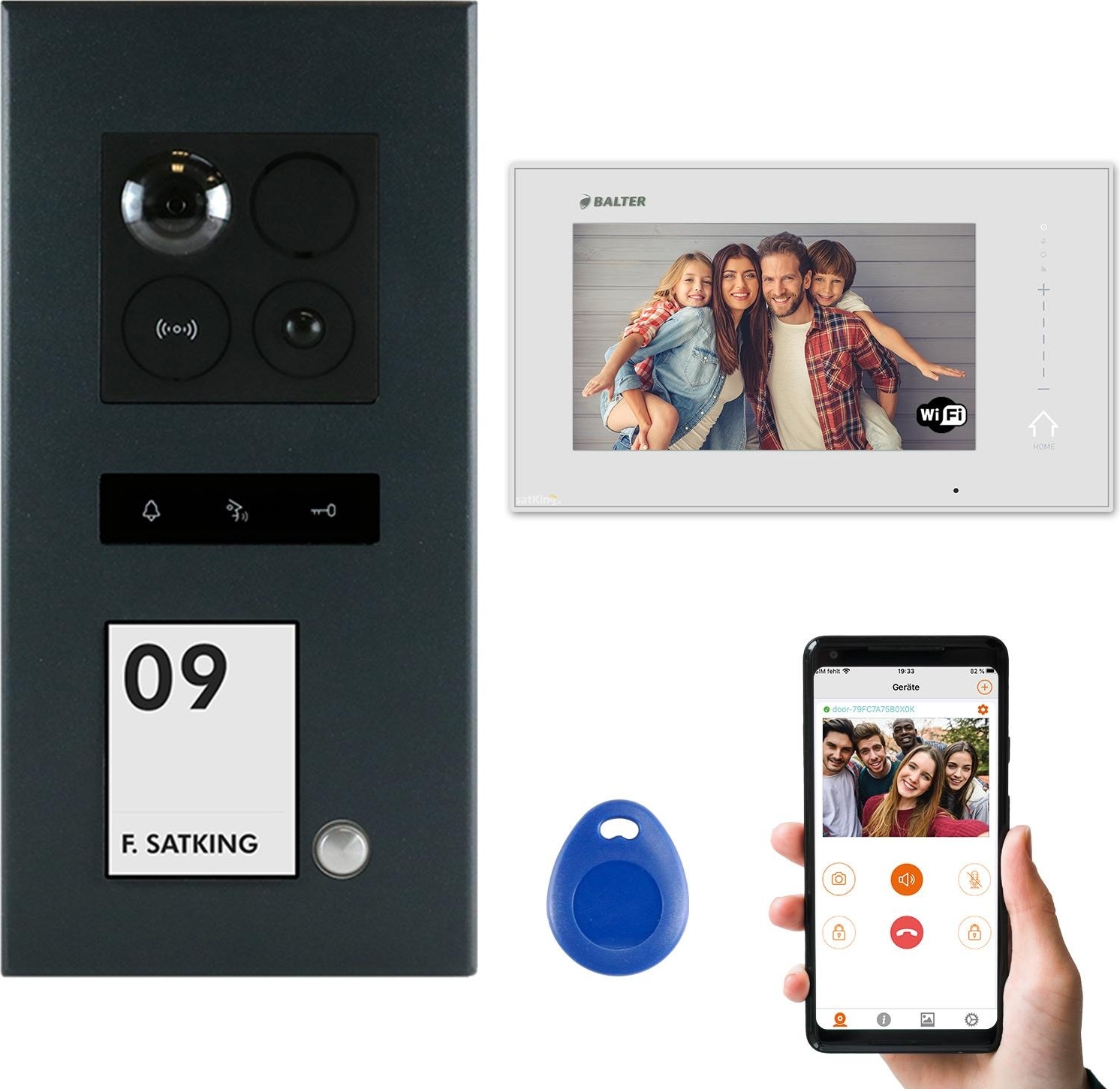 Balter ERA Aufputz Graphit RFID 2-Draht BUS IP 7" WiFi Video Türstation iOS Android Set für 1 Familienhaus