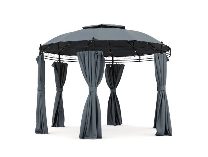 Gartenpavillon LED ROYAL 3.5 m rund grau