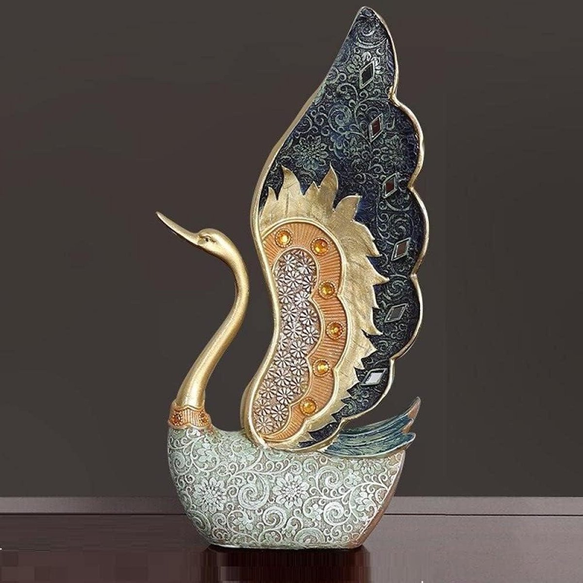 Paar Witte Zwanen Beeldjes van Resin voor Tafeldecoratie, Hoogte: 36 cm