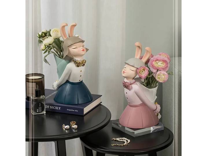 Vase créatif lapin fille, ornements en résine, artisanat de décoration pour la maison, Statue, Figurines de bureau, accessoires de décoration, cadeau de jardin