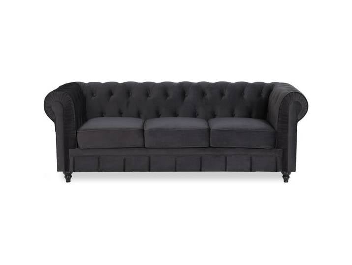 Canape Chesterfield Velours 3 Places Altesse Noir