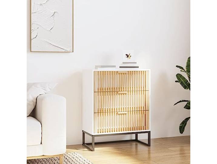KGHFDVB Sideboard Weiß 60x30x75 cm Holzwerkstoff Mit Holzschubladen, Stabile Eisenbeine, Viel Stauraum, Für Wohnzimmer
