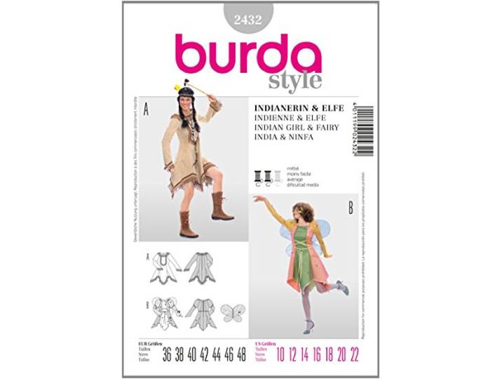 Burda Patroon 2432 elf, indianen maat 36-48