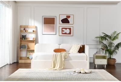 Terracotta Textured Bouclé Daybed with Sinuous Silhouette