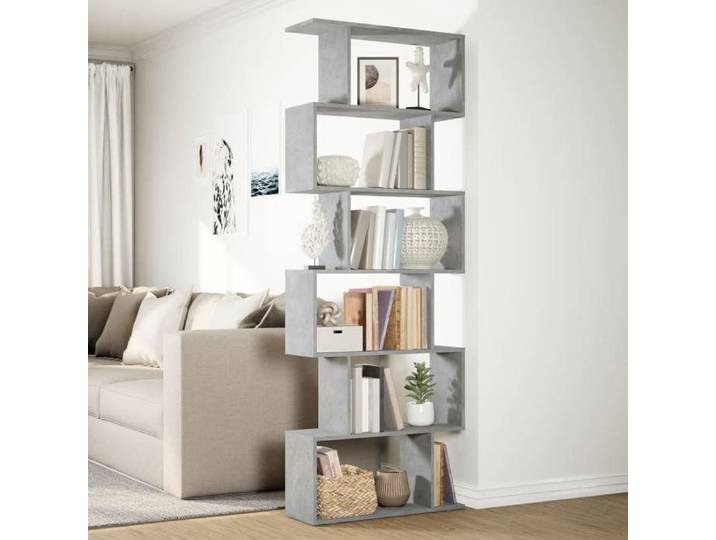 MEUBLE DE SEJOUR Gris - MODE Bibliothèque - Étagère - à 6 niveaux - gris béton 70x24x193cm Nettoyer facile_09_5222