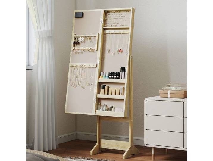 Armoire à bijoux sur pied - HOMCOM - LED intégrées - Miroir pleine longueur réglable - Grand rangement