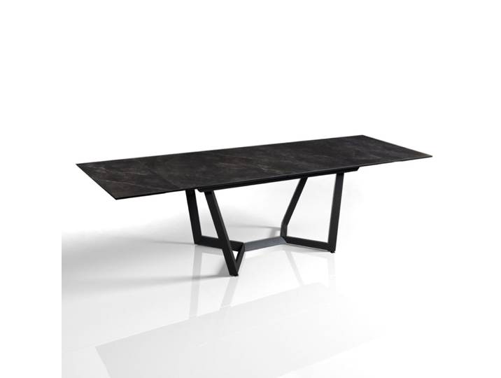 Table extensible céramique/acier noir-gris 76x100x200-300 cm