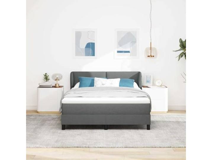KTHLBRH Doppelbett Dunkelgrau 160 x 200 cm Kopfteil verstellbar, Gestell aus Holz, inklusive Federkernmatratze
