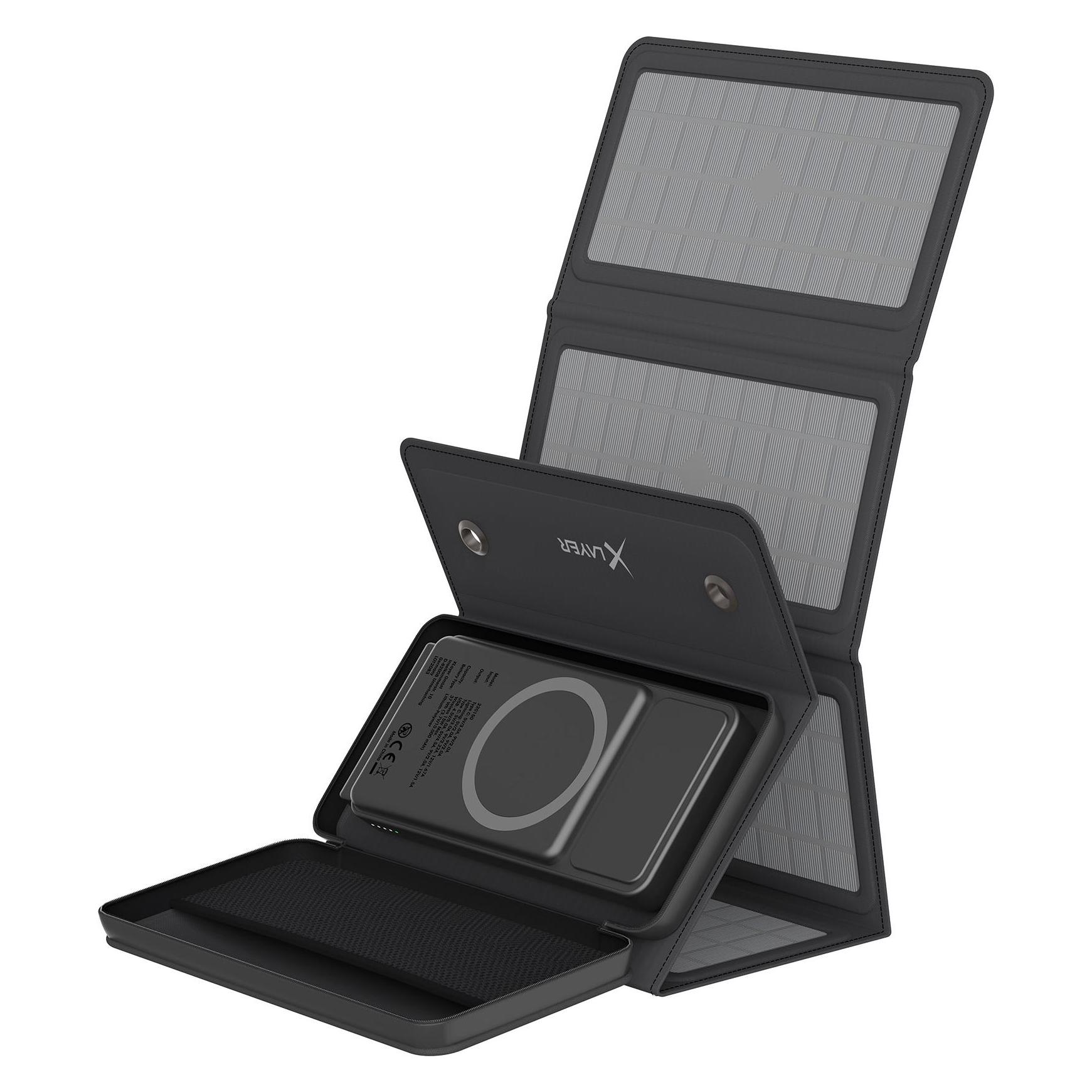 Xlayer Kabellose Powerbank 10.000mAh 15W Schwarz mit Solarpanel (10000 mAh, 15 W, 37 Wh) (220150)