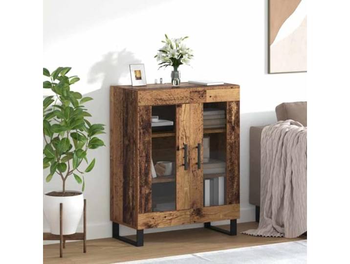 HEFZGDB Klassisches Sideboard Weiß 69,5x34x90 cm aus Holzwerkstoff und Metallfüßen zur Aufbewahrung und Präsentation mit viel Stauraum im Glasdesign