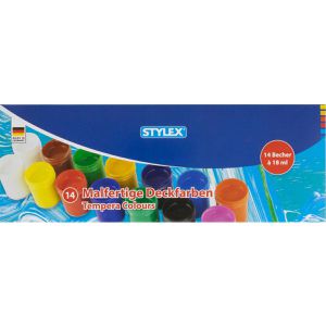 Stylex Temperafarben 28806, 14 Farben, farbintensiv, in Töpfchen, 14x 18 ml