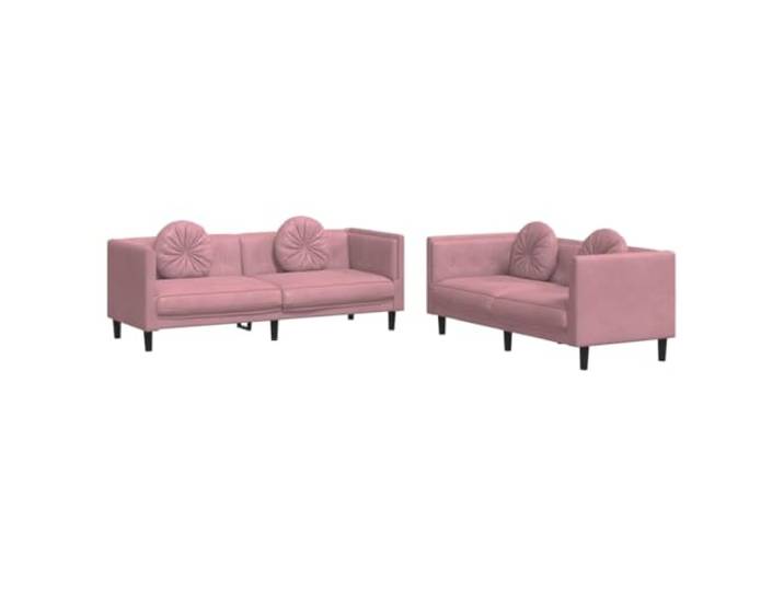 Coespram 2-tlg. Sofagarnitur Samt Rosa, 2- und 3-Sitzer Couch Set Elegante Polstermöbel für Wohnzimmer und Lounge, inklusive 4 runder Dekokissen für gemütliche Entspannung.