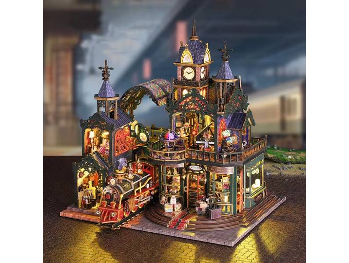 Kits de construction miniatures en bois DIY, maisons de poupées avec rails, ville isolée, meubles inclus, maisons de poupées magiques pour cadeaux d'amis