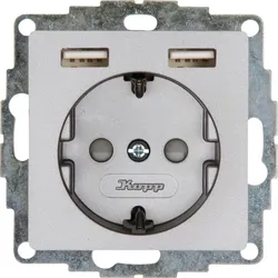 Kopp 296247082 ATHENIS - Unterputz-Schutzkontakt Steckdose, 2 USB-Ladebuchsen, Farbe: stahl