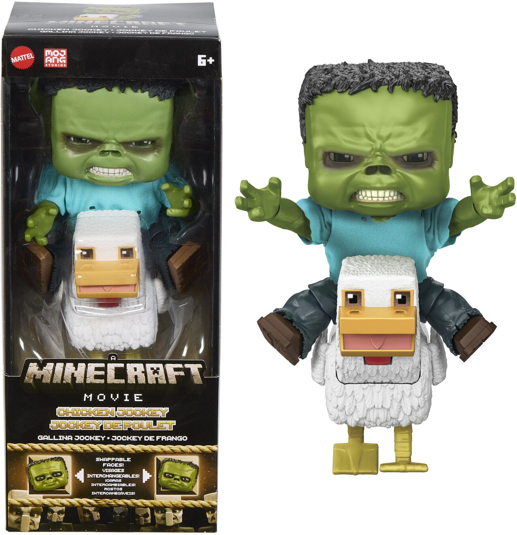 Mattel Minecraft: A Minecraft Movie Large Scale Chicken Jockey Figure Set - Large-scale action figure with swappable face plates and articulated parts