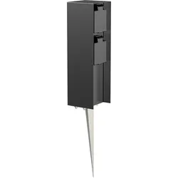 ledscom.de Garten-Steckdosen-Säule POMI mit Erdspieß für außen, IP44, 2-fach, schwarz, eckig, 23cm