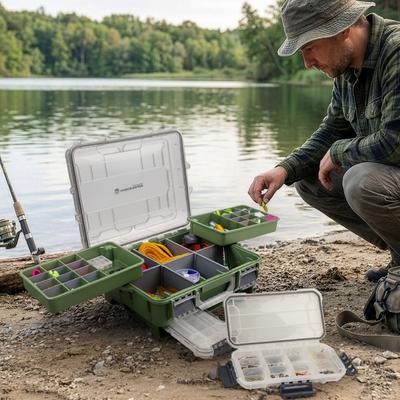 Wakeman Outdoors Fishing Tackle Box Organizer Dual Layer Heavy Duty Storage Box, Green