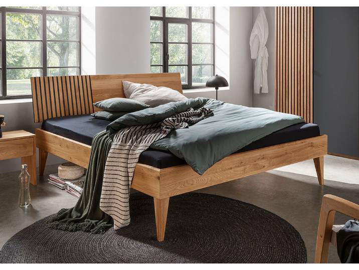 Bett 180x200cm Wildeiche massiv 'Manhattan' geölt & schwarz