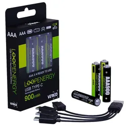 VERICO USB-Akkus mit Ladekabel LoopEnergy AAA900 Li-Ion Micro AAA 600 mAh, 4 St.
