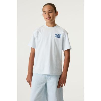 Rundhalsshirt GARCIA, Jungen, Gr. 164/170, weiß (dusy aqua), Jersey, Obermaterial: 70% Baumwolle, 30% Polyester, bedruckt, normal hüftbedeckend, Rundhals, Shirts Rundhalsshirt, mit großem Rückenprint, für Boys