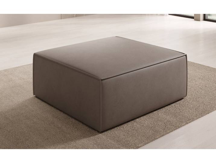 Beistellhocker Lesley in Echtleder - Sand - Luxusbetten24